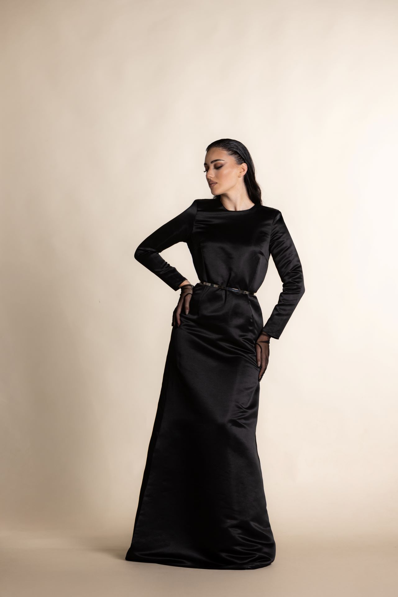 elegant black dress Long Sleeve Maxi Dress in Black main image 0